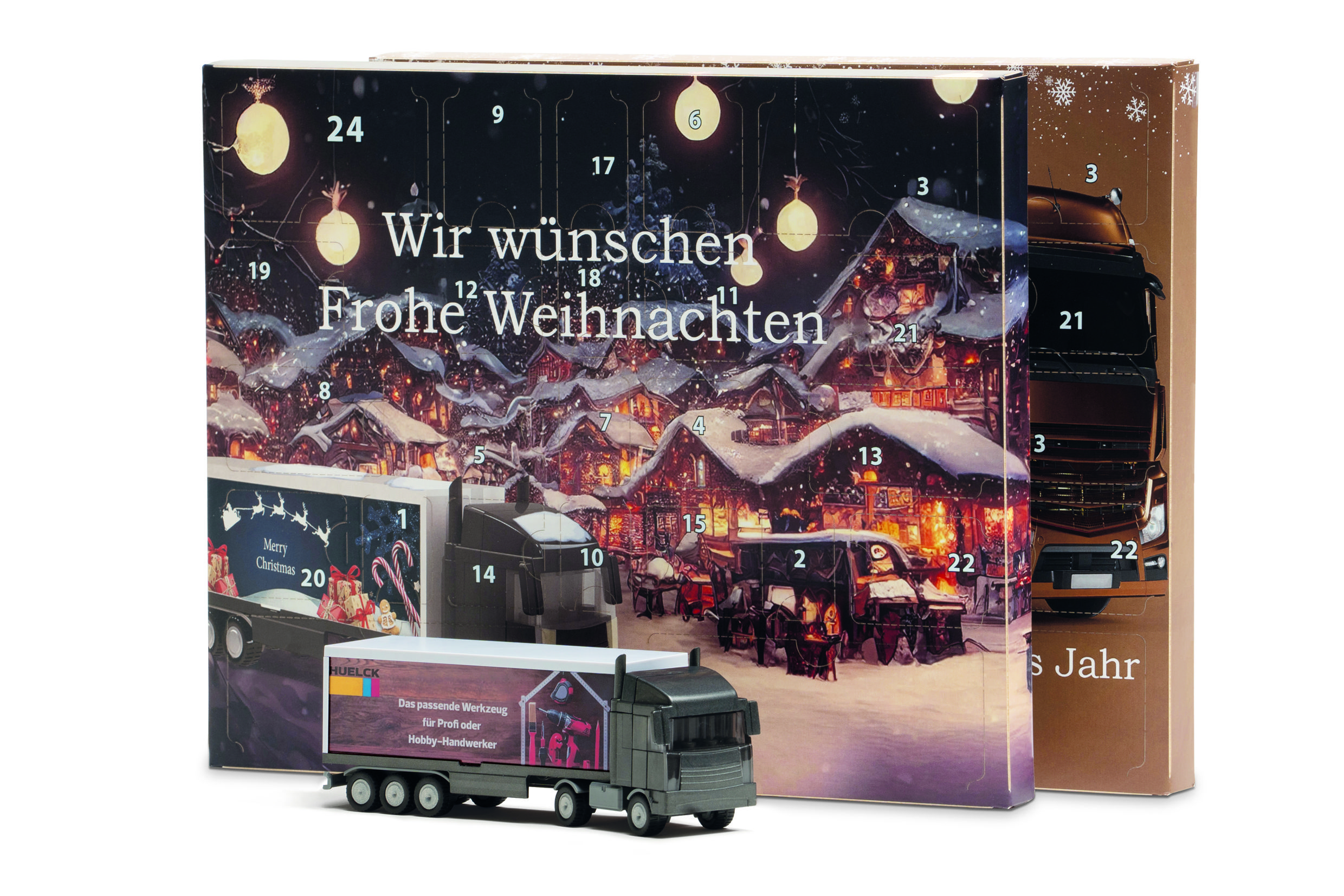 Auf zwei Sattelschlepper-Seitenwände (11,8  x  3 cm)