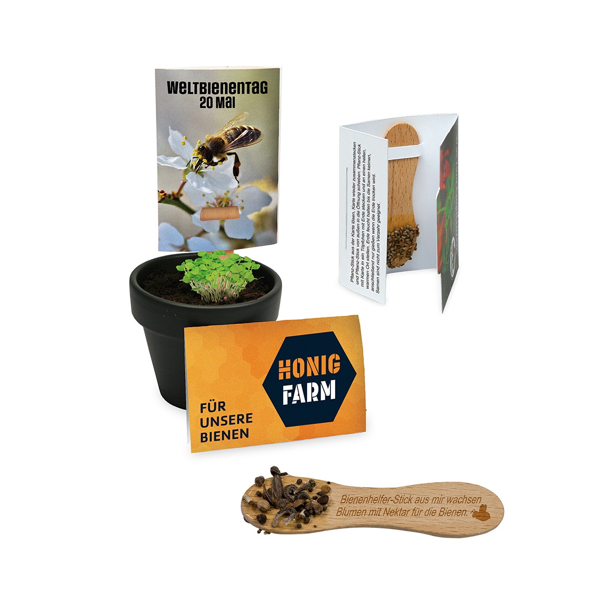 Verpackung + auf Pflanz-Stick (13,8 x 8,0 cm)