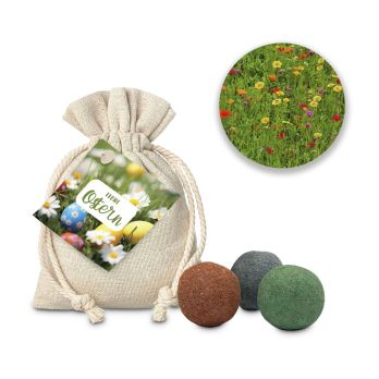 Geschenkartikel: Oster-Blumenwiese, 3 Saatkugeln im Säckchen