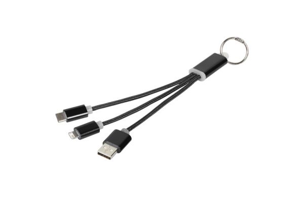 Metal 3-in-1 Ladekabel mit Schlüsselanhänger - schwarz 