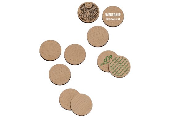 1€-Chip Holz ohne Loch aus Holz