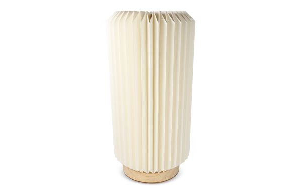Coollux faltbare Papier-LED-Lampe Aurora Tall auf Holzsockel, 32cm, natur