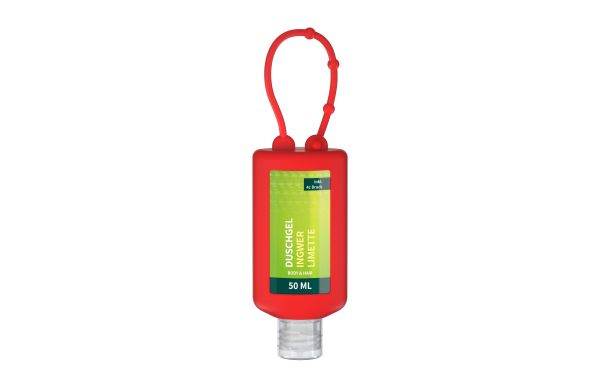 Duschgel Ingwer-Limette, 50 ml Bumper rot, Body Label (R-PET)