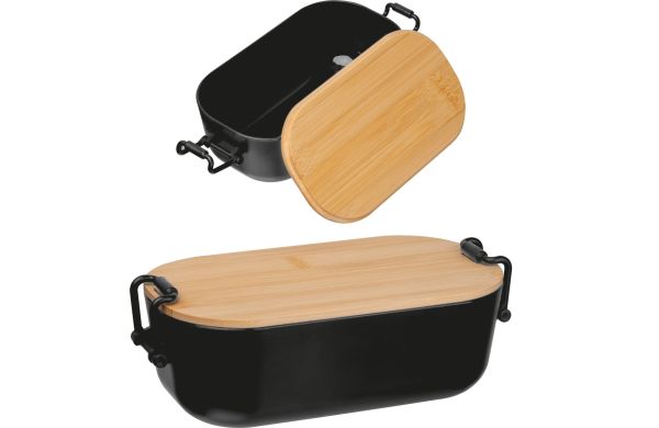 Lunchbox mit Bambusdeckel und Bügelverschluss JAVIER, schwarz