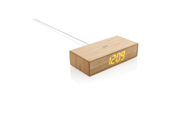 Wecker mit 5W Wireless Charger aus Bambus/braun
