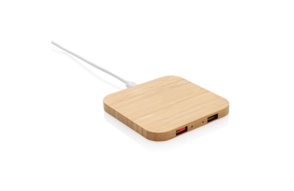 10W Wireless-Charger mit USB aus Bambus/braun
