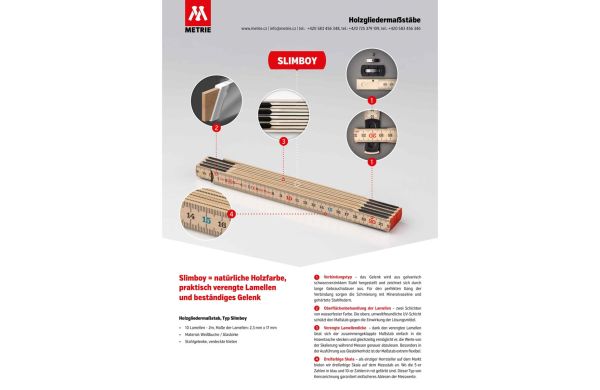 SLIMBOY Holz Zollstock mit schwarzen Stahlfedern - 2m natur