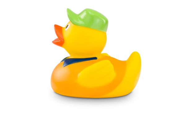 Werbeente Hugo Handwerker mit Shirt