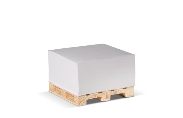 Zettelblock 10x10x5cm auf Holzpalette, weiss