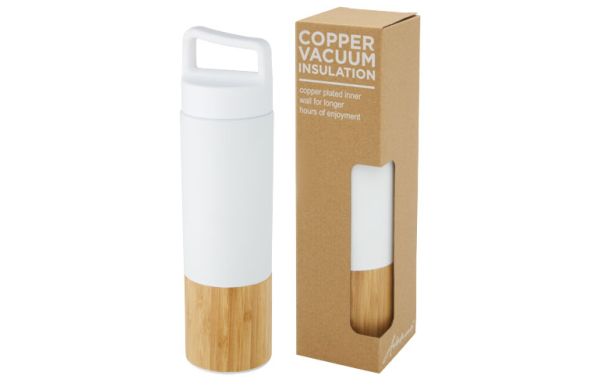 Torne 540 ml Kupfer-Vakuum Isolierflasche mit Bambus Außenwand - weiss 
