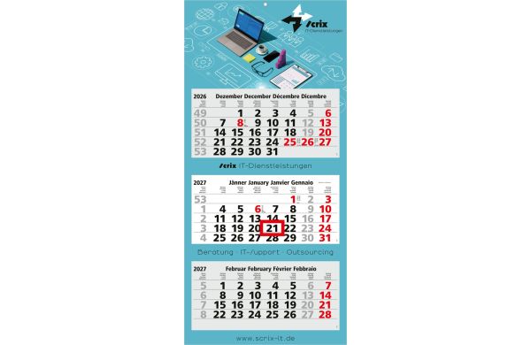 3-Monatskalender Mehrblock Maxi Light 3 mehrsprachig