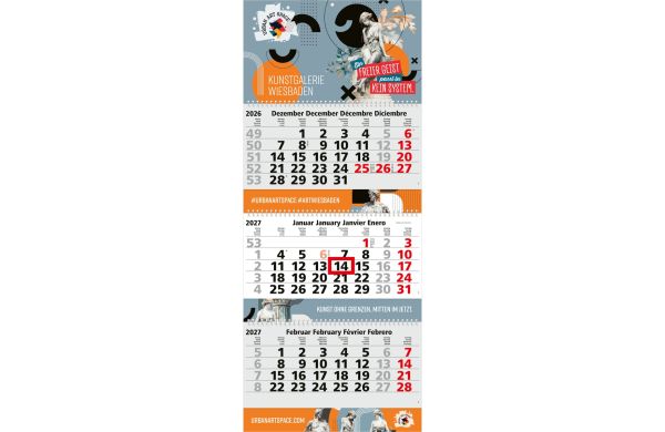 3-Monatskalender Mehrblock Maxi Wire-O 3 Wire-O-Bindung