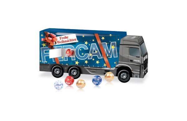 3D Adventskalender LKW mit Lindt Lindor Inlay aus 100% recyceltem Material