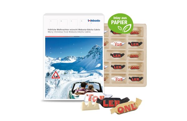 Adventskalender mit TOBLERONE Inlay aus Papierfaser