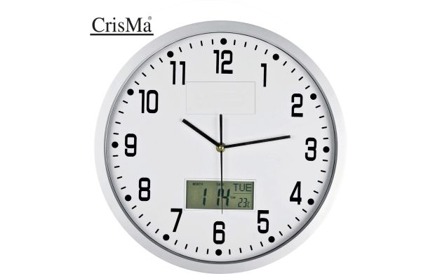 Analoge Wanduhr mit Digitalanzeige - weiß