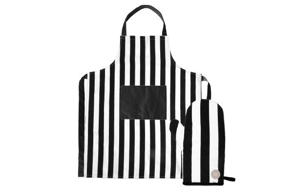 Aron Schürze & Grillhandschuh-Set, weiss - schwarz