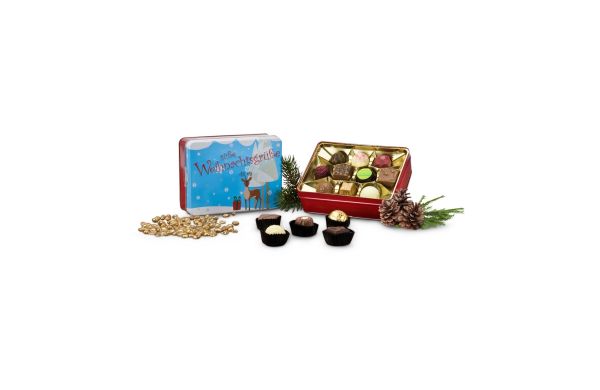 Geschenkartikel / Präsentartikel: Süße Weihnachtsgrüße - Pralinendose mit 125 g