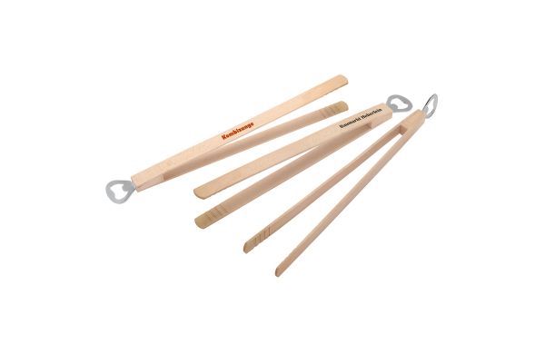 Grillzange Holz mit Flaschenöffner_ beige