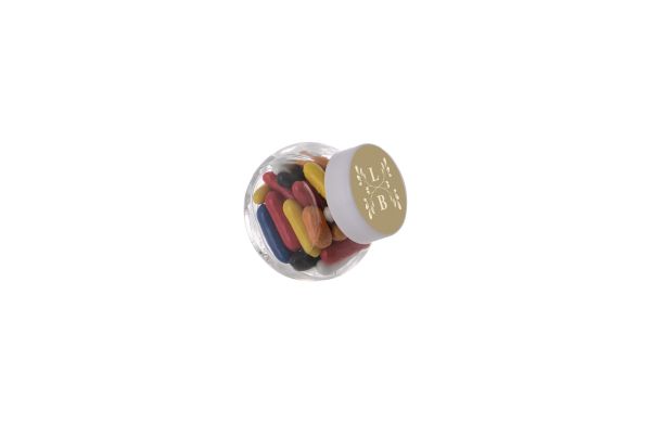 Mikro Glas 50 ml gefüllt mit Süßigkeiten, Transparent/Weiß