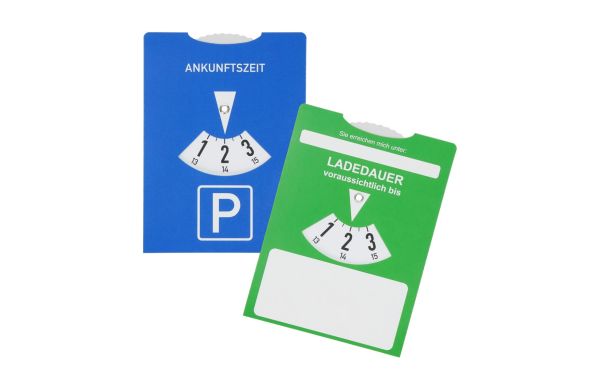 Papp-Parkscheibe "E-Mobility", blau/grün