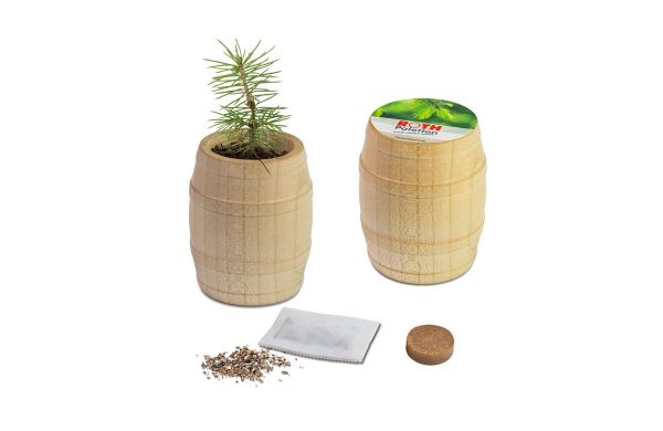 Pflanz-Fässchen mit Samen, Lasergravur