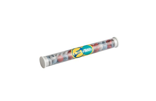 Röhrchen mit bedruckten M&M´s, Transparent