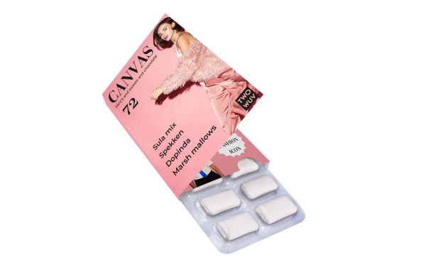 Schachtel mit Klappe und Blister mit 12 Kaugummi, Weiß