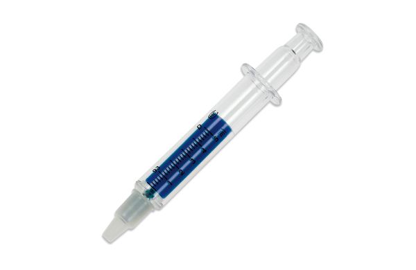Spritzen-Textmarker, transparent blau