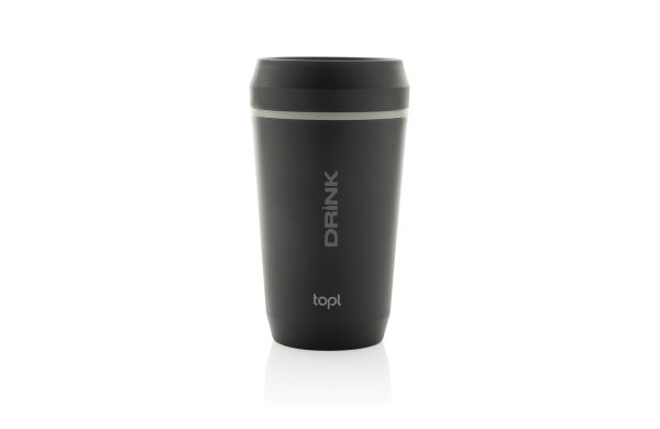 Topl-Becher aus rec. Kunststoff mit 360-Grad-Deckel 354ml, grau