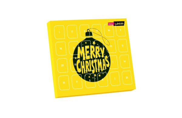 XS Adventskalender, Kugel, gelb, Brandt Knusperkugeln Vollmilch
