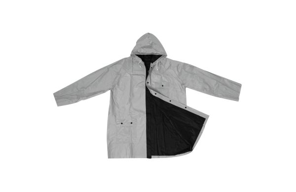 Zweifarbige phthalatfreie Wende Regenjacke aus PVC - schwarzsilber