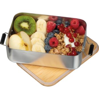 Brotzeitbox aus Aluminium mit Bambusdeckel 