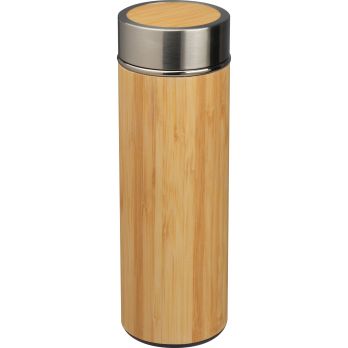 Edelstahl Trinkflasche mit Bambusummantelung und Teesieb, 350ml