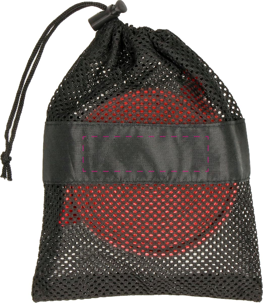 mittig auf Netzbeutel (9x2,5 cm)