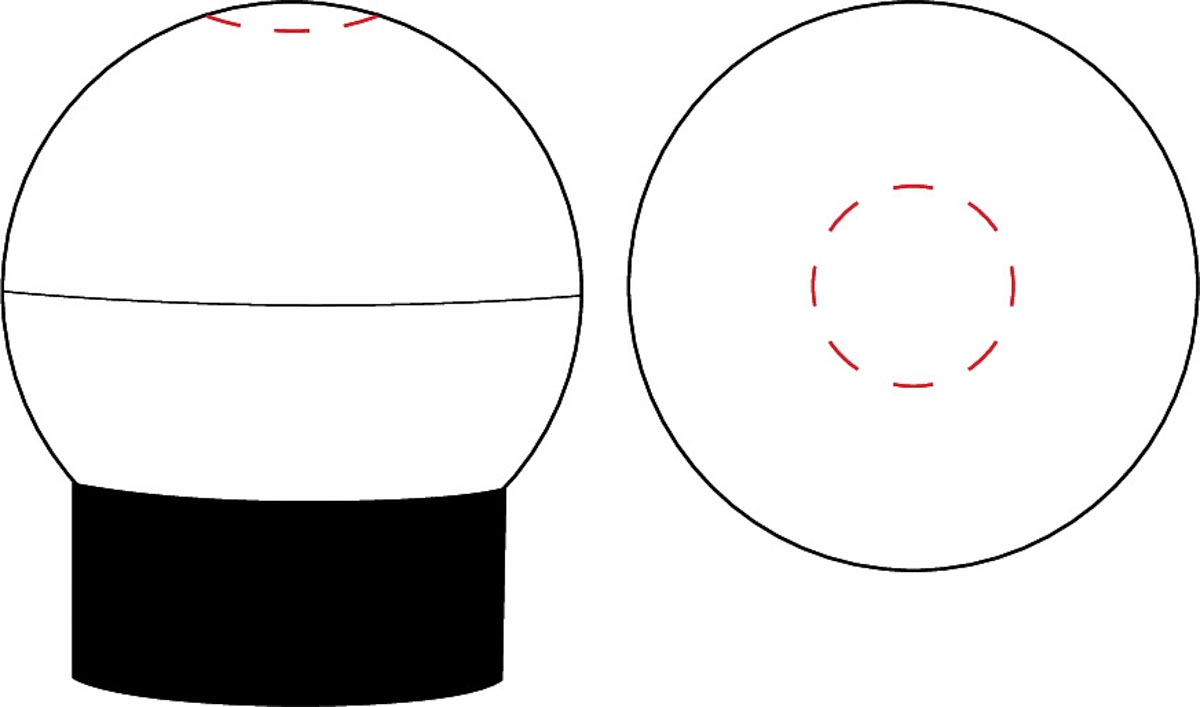 oben mittig (Ø 2,5 cm)