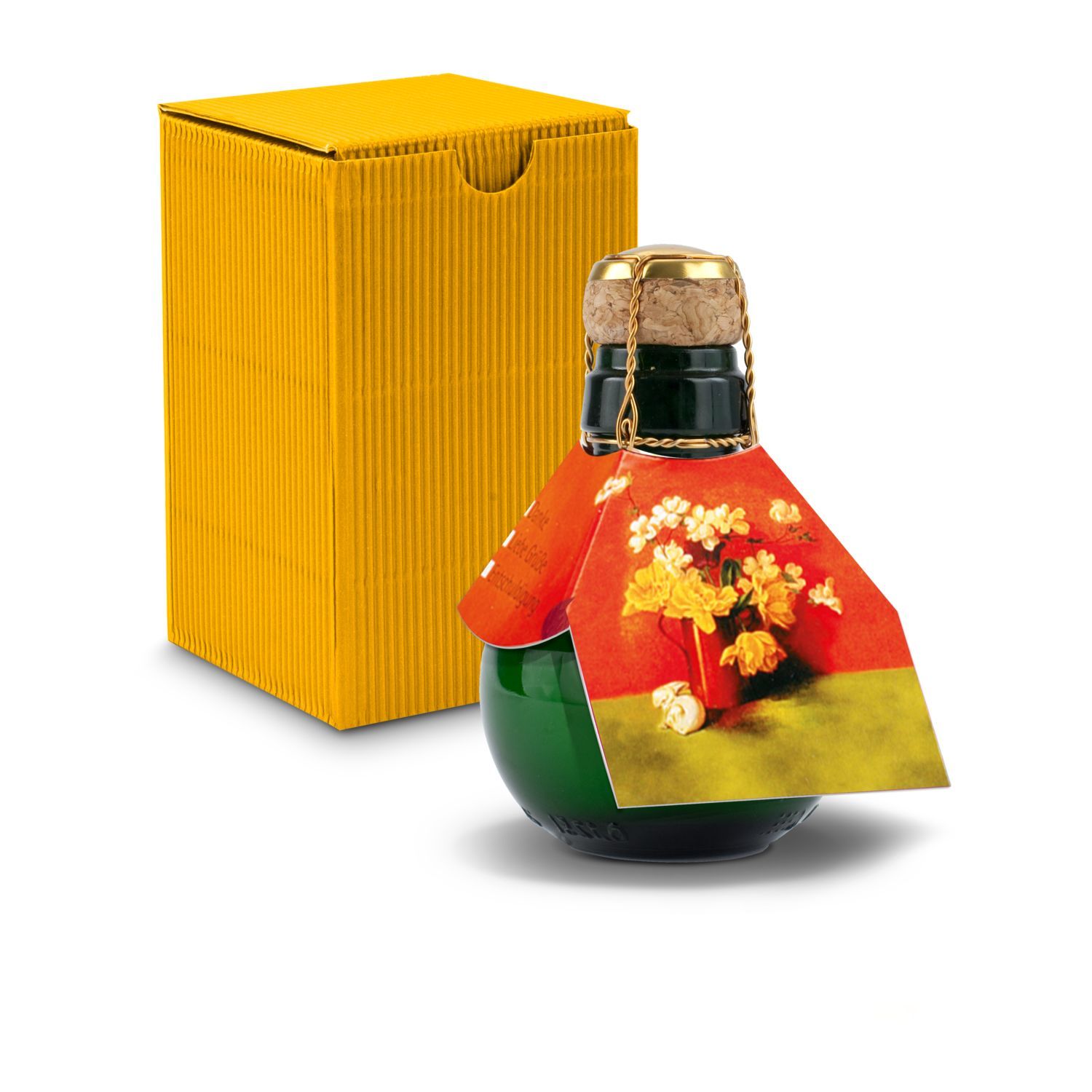 Werbeanbringung an der Flasche (Manschette: ca. 15 x 15 cm, Anhänger 5 x 5 cm)
