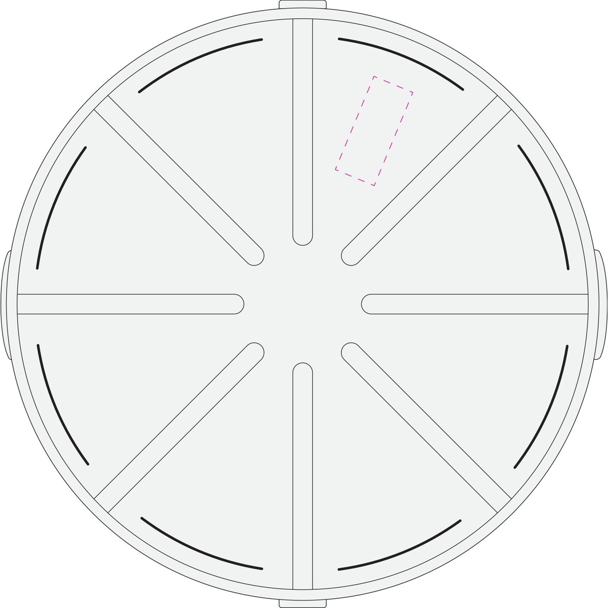 mittig auf ein Segment außen (25 x 60 mm)