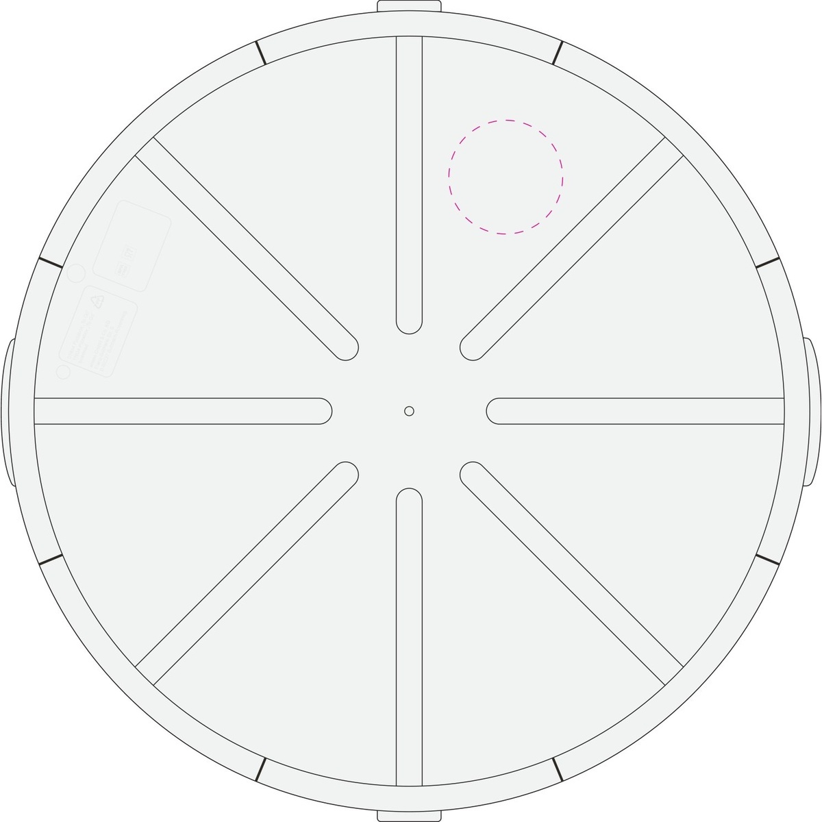 innen mittig auf ein Segment (Ø 50 mm)
