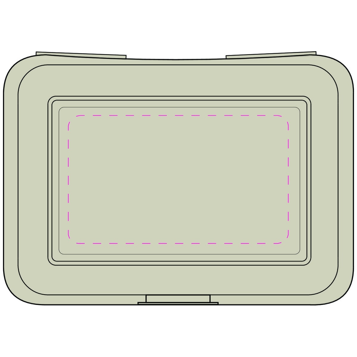 mittig auf Deckel (64 x 110 mm)